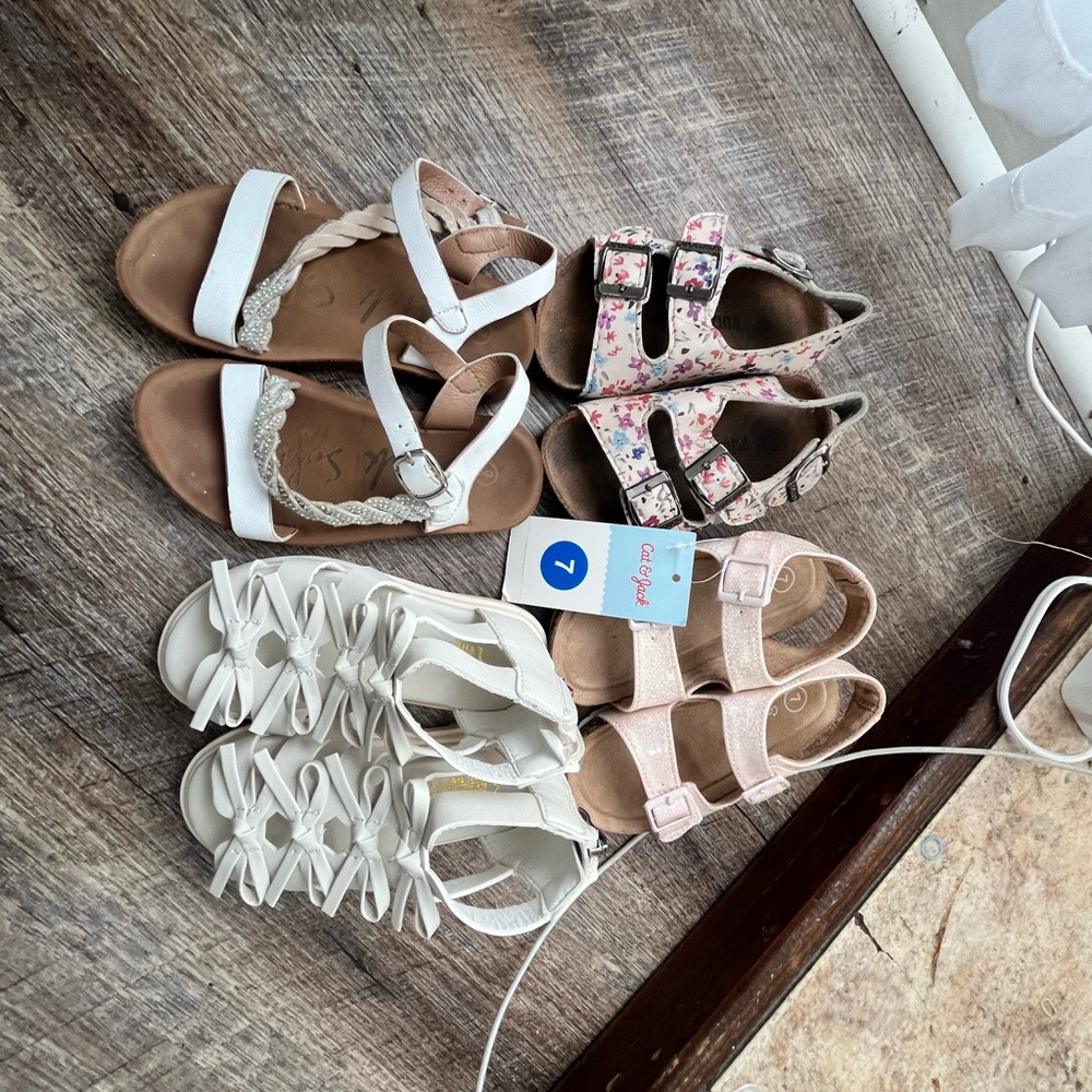 Set of Girls' Sandals - White, Pink, and Floral